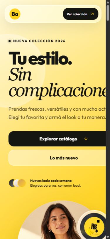Vista responsive real de la propuesta e-commerce Banana Store en un celular