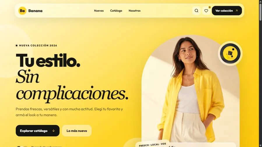 Vista previa real de la propuesta de comercio electrónico Banana Store
