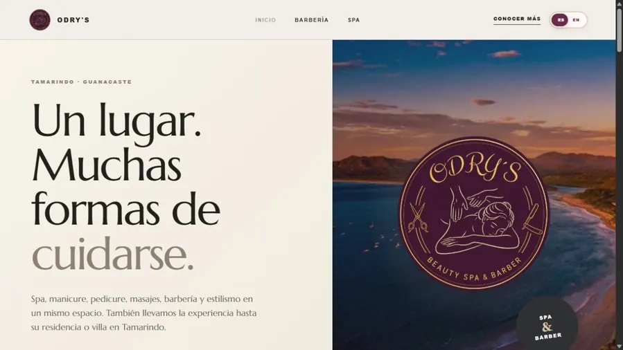 Vista previa real de la página web de Odry’s Beauty Spa & Barber