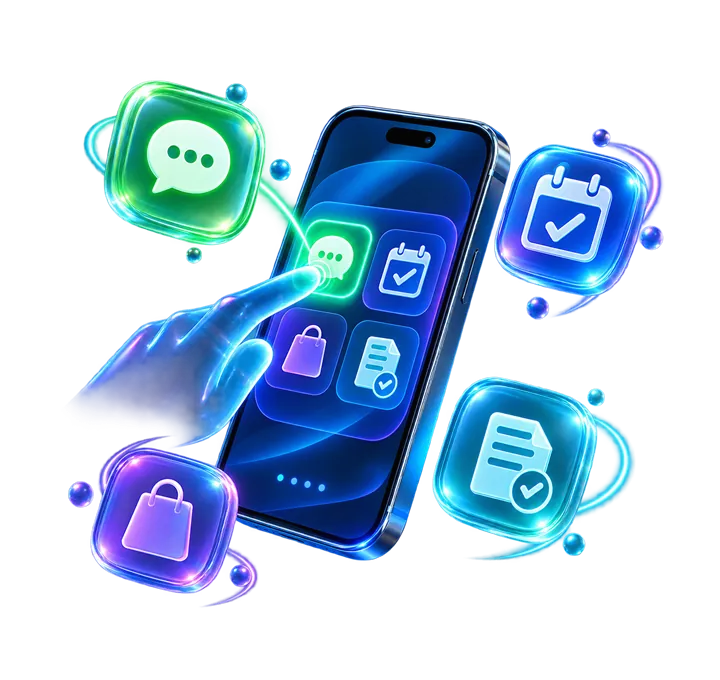 Celular con accesos claros para contactar, reservar, pedir y solicitar una cotización